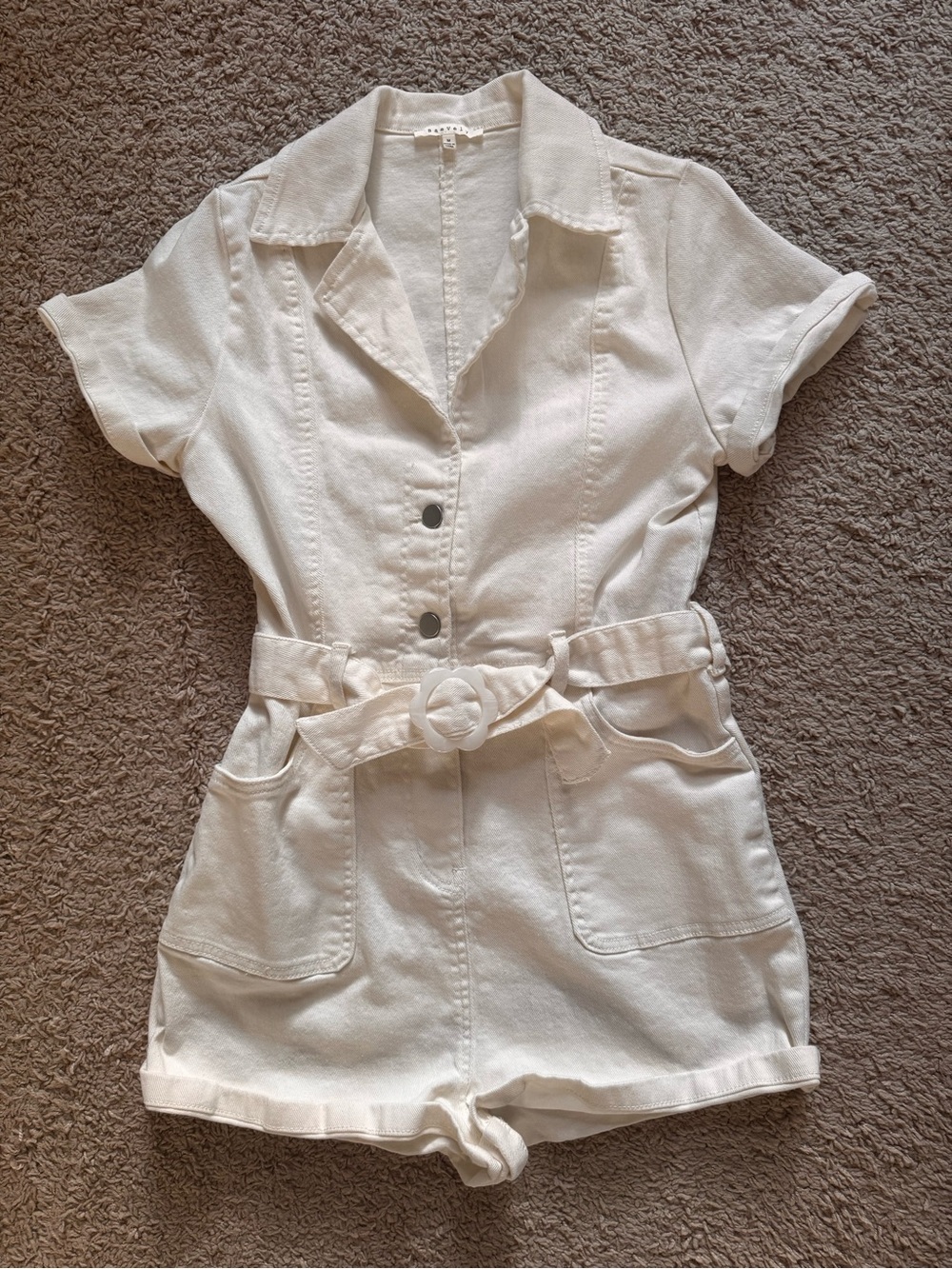 MinkPink White Belted Utility Romper | Size Medium